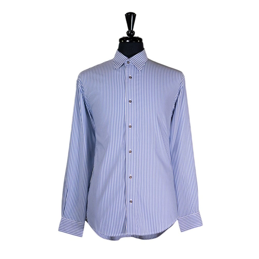 Mens Shirt Button Up Blue White Striped Silky Dress Casual Beach Handmade Large